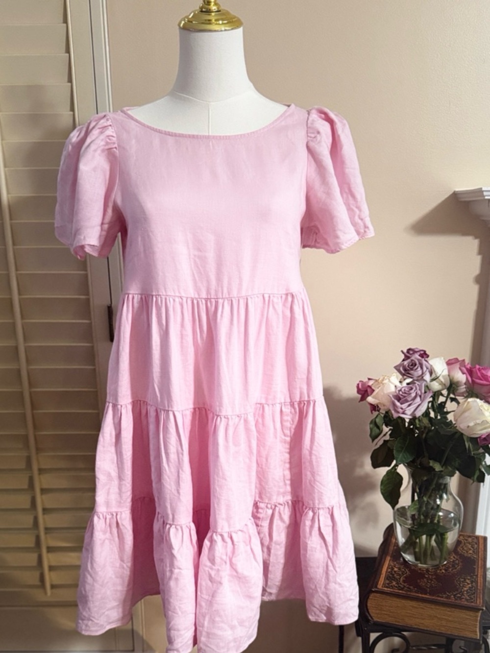 Lilly Pulitzer Pastel Pink Tiered Puff-Sleeve Midi Dress
